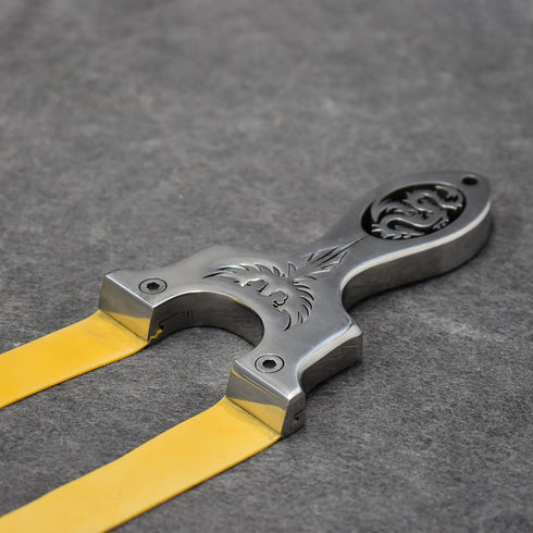 Lance-pierres en acier inoxydable gravé Dragon et Aigle | Outil à main en métal de précision