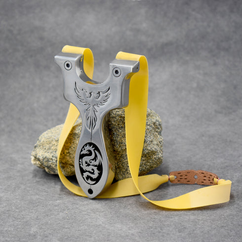 Lance-pierres en acier inoxydable gravé Dragon et Aigle | Outil à main en métal de précision