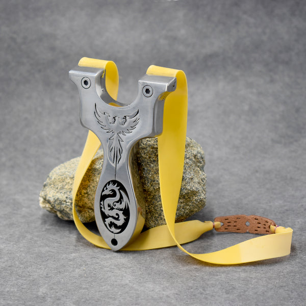 Tirachinas de acero inoxidable con grabado de dragón y águila | Herramienta manual de metal de precisión