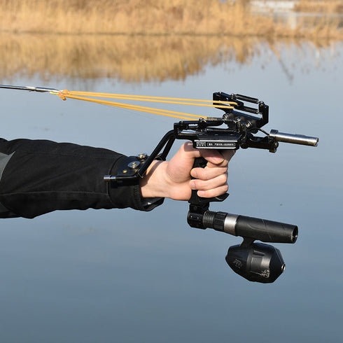 Carrete de pesca con tirachinas de alta calidad para exteriores, color negro, productos profesionales, accesorios de caza.
